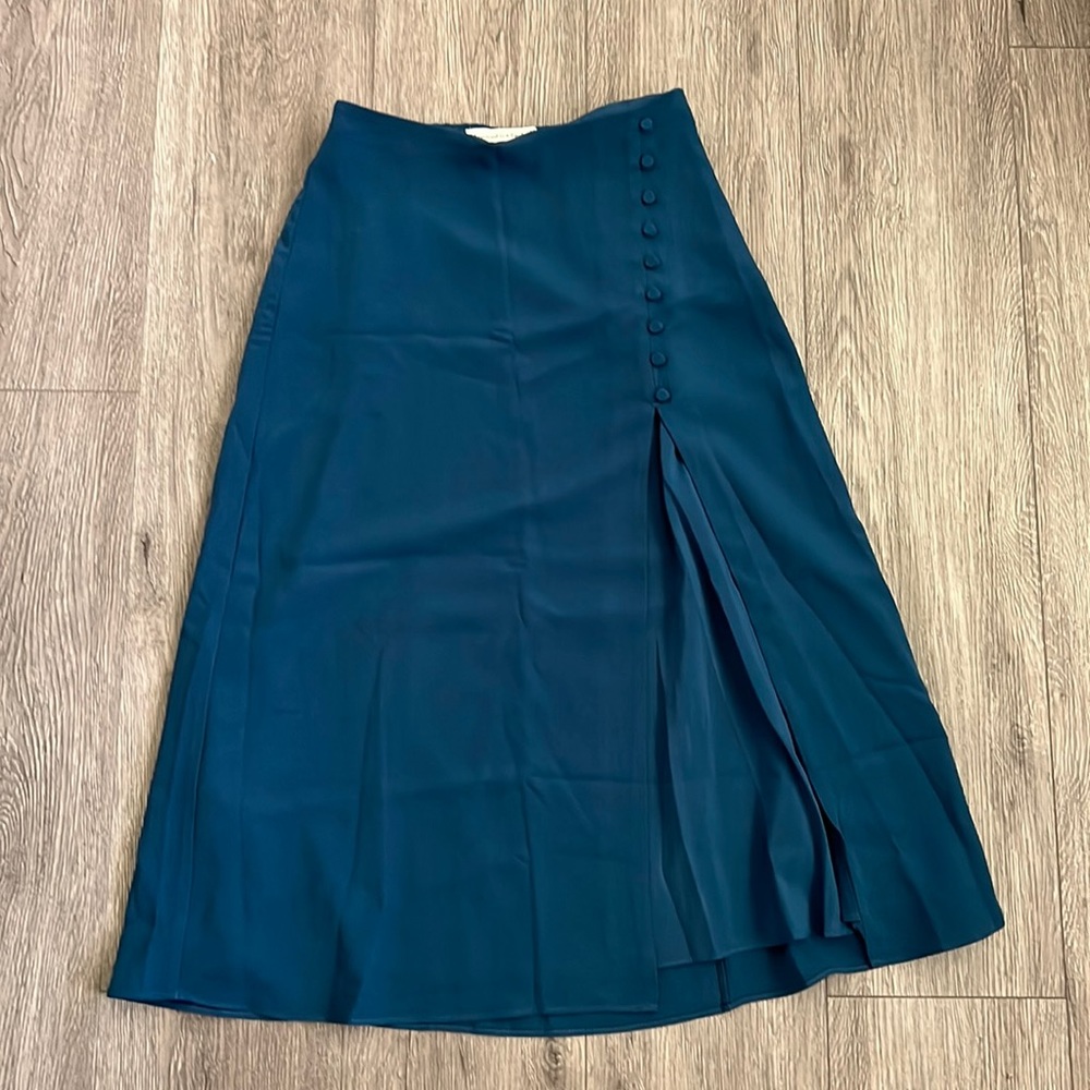 Abercrombie High Slit Button Midi Skirt in Teal, Size XXSP
